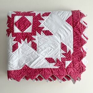 Vintage Red & White Snowflake Quilt